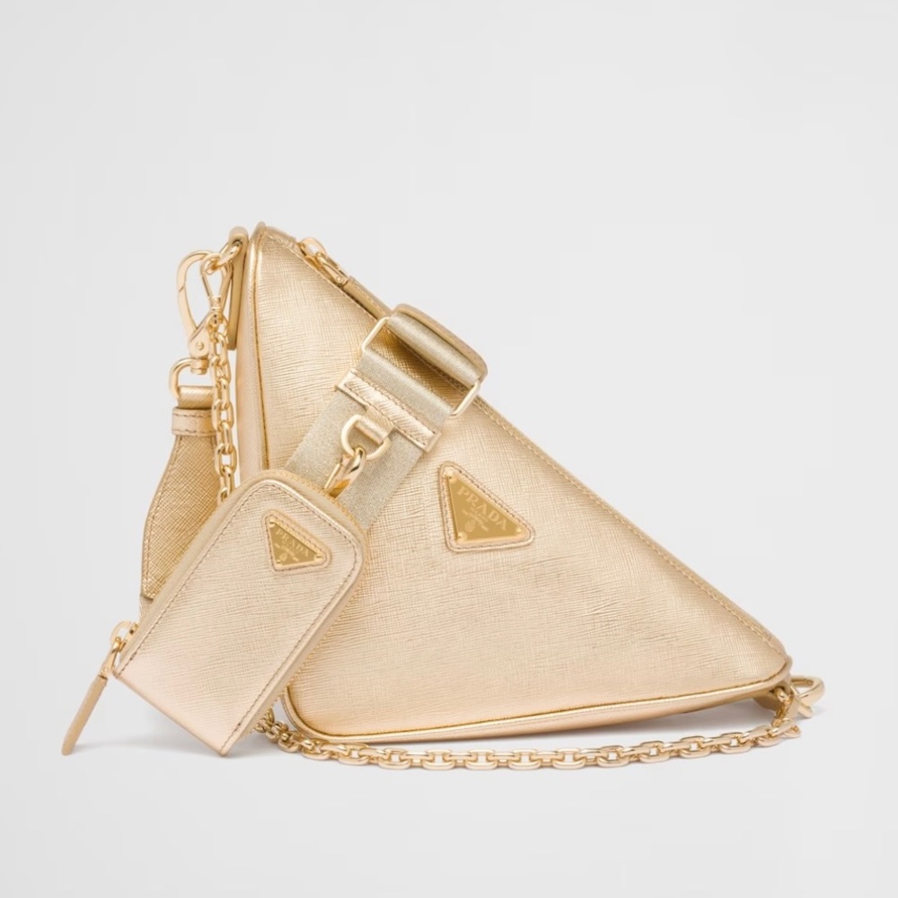 PRADA Gold Saffiano Triangle Bag Holiday 2022